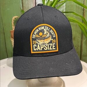 Capsize Salmon Bum Till Death Fly Fishing Trucker Hat Black Adult O/S SnapBack